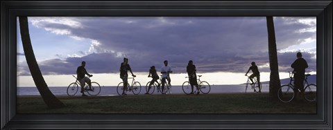 Framed Tourists cycling on the beach, Honolulu, Oahu, Hawaii, USA Print