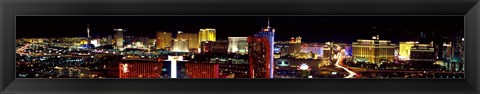 Framed High angle view of a city at night, Las Vegas, Clark County, Nevada, USA 2011 Print