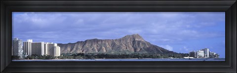 Framed Buildings with mountain range in the background, Diamond Head, Honolulu, Oahu, Hawaii, USA Print