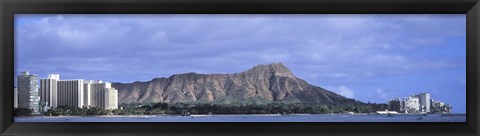Framed Buildings with mountain range in the background, Diamond Head, Honolulu, Oahu, Hawaii, USA Print