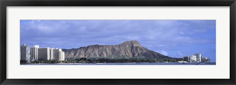 Framed Buildings with mountain range in the background, Diamond Head, Honolulu, Oahu, Hawaii, USA Print