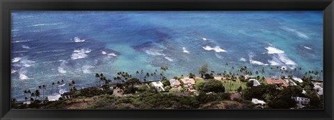 Framed Aerial view of the pacific ocean, Ocean Villas, Honolulu, Oahu, Hawaii, USA Print