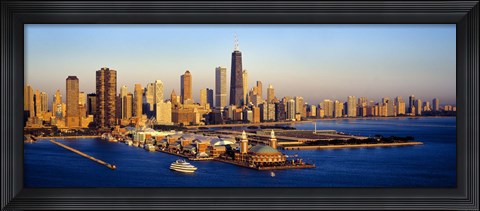 Framed Aerial view of a city, Navy Pier, Lake Michigan, Chicago, Cook County, Illinois, USA Print