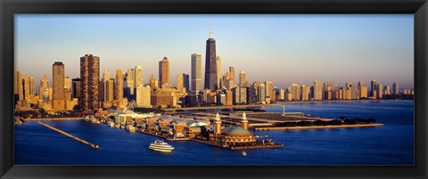 Framed Aerial view of a city, Navy Pier, Lake Michigan, Chicago, Cook County, Illinois, USA Print