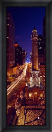 Framed Buildings lit up at night, Water Tower, Magnificent Mile, Michigan Avenue, Chicago, Cook County, Illinois, USA Print