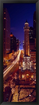 Framed Buildings lit up at night, Water Tower, Magnificent Mile, Michigan Avenue, Chicago, Cook County, Illinois, USA Print