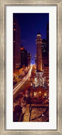 Framed Buildings lit up at night, Water Tower, Magnificent Mile, Michigan Avenue, Chicago, Cook County, Illinois, USA Print