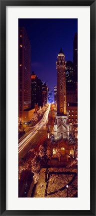 Framed Buildings lit up at night, Water Tower, Magnificent Mile, Michigan Avenue, Chicago, Cook County, Illinois, USA Print