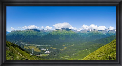 Framed Aerial view of a ski resort, Alyeska Resort, Girdwood, Chugach Mountains, Anchorage, Alaska, USA Print