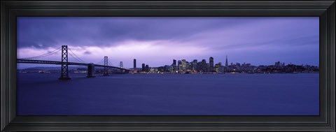 Framed Bay Bridge with Purple Sky, San Francisco Bay, California Print