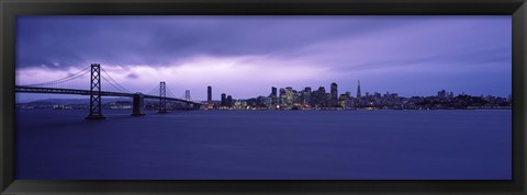 Framed Bay Bridge with Purple Sky, San Francisco Bay, California Print