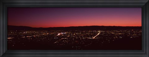 Framed City lit up at dusk (red sky), Silicon Valley, San Jose, California Print