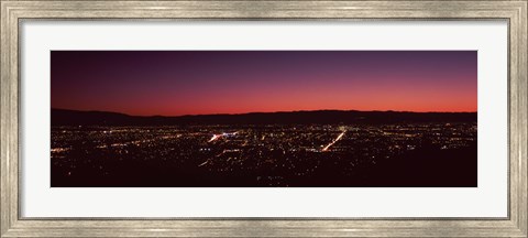 Framed City lit up at dusk (red sky), Silicon Valley, San Jose, California Print