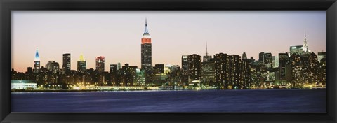 Framed New York City Skyline Lit Up at Night Print