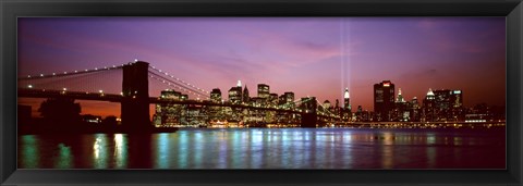 Framed Skyscrapers lit up at night, World Trade Center, Lower Manhattan, Manhattan, New York City, New York State, USA Print