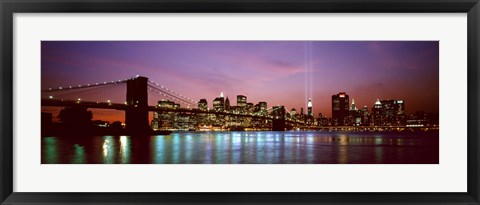 Framed Skyscrapers lit up at night, World Trade Center, Lower Manhattan, Manhattan, New York City, New York State, USA Print