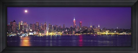 Framed New York Ciry Skyline At Night, Purple Sky Print