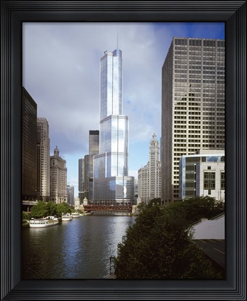 Framed Skyscrapers in a city, Trump Tower, Chicago River, Chicago, Cook County, Illinois, USA Print