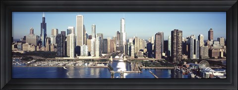 Framed Skyscrapers in a city, Navy Pier, Chicago Harbor, Chicago, Cook County, Illinois, USA 2011 Print