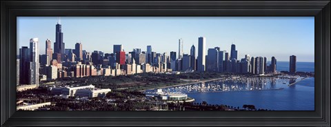 Framed Skyscrapers at the waterfront, Field Museum, Shedd Aquarium, Lake Michigan, Chicago, Cook County, Illinois, USA 2011 Print