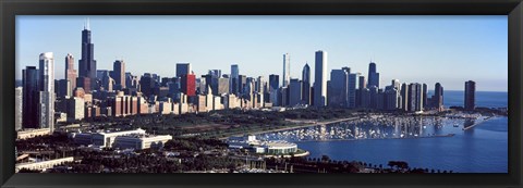 Framed Skyscrapers at the waterfront, Field Museum, Shedd Aquarium, Lake Michigan, Chicago, Cook County, Illinois, USA 2011 Print