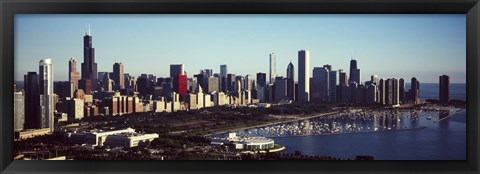 Framed Skyscrapers at the waterfront, Hancock Building, Lake Michigan, Chicago, Cook County, Illinois, USA Print