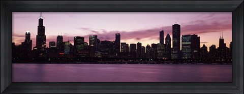 Framed Lake Michigan Slyline with Purple Sky, Chicago, Illinois, USA 2011 Print