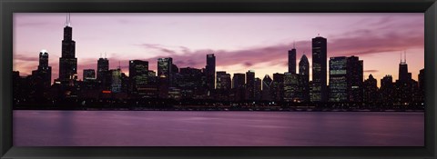 Framed Lake Michigan Slyline with Purple Sky, Chicago, Illinois, USA 2011 Print