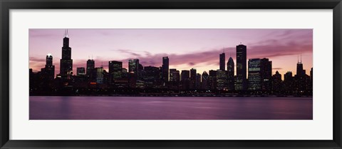 Framed Lake Michigan Slyline with Purple Sky, Chicago, Illinois, USA 2011 Print