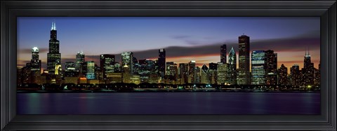 Framed Buildings at the Waterfront, Lake Michigan at Night, Chicago, Illinois, USA 2011 Print