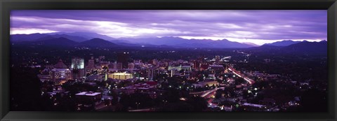 Framed Aerial view of a city lit up at dusk, Asheville, Buncombe County, North Carolina, USA 2011 Print