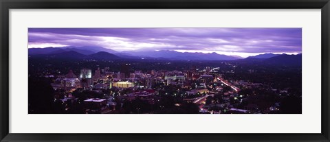 Framed Aerial view of a city lit up at dusk, Asheville, Buncombe County, North Carolina, USA 2011 Print