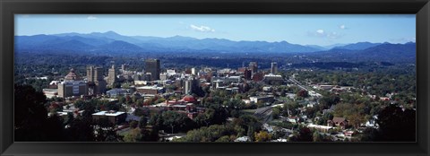 Framed Aerial view of a city, Asheville, Buncombe County, North Carolina, USA 2011 Print