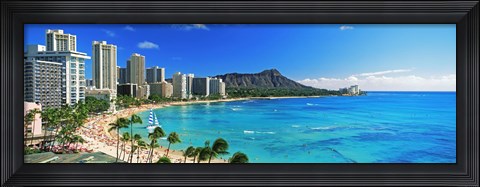 Framed Diamond Head, Waikiki Beach, Oahu, Honolulu, Hawaii Print