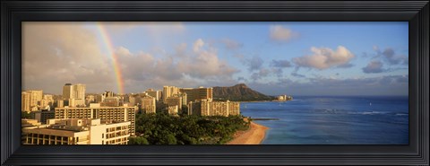 Framed Rainbow over the beach, Diamond Head, Waikiki Beach, Oahu, Honolulu, Hawaii, USA Print