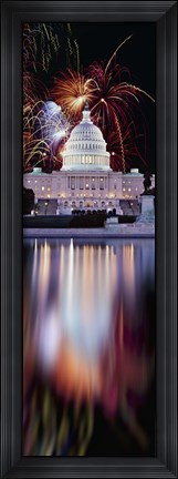 Framed Firework display over a government building at night, Capitol Building, Capitol Hill, Washington DC, USA Print