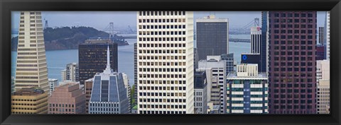 Framed Skyscrapers in the financial district with the bay bridge in the background, San Francisco, California, USA 2011 Print