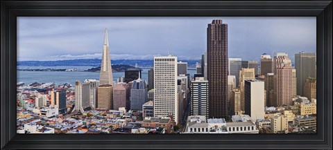 Framed Skyscrapers in the city with the Oakland Bay Bridge in the background, San Francisco, California, USA 2011 Print