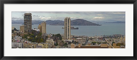 Framed Buildings in a city with Alcatraz Island in San Francisco Bay, San Francisco, California, USA Print