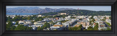 Framed Entrance to San Francisco Harbor, Golden Gate Bridge Towers visible above the Presidio, San Francisco, California, USA Print