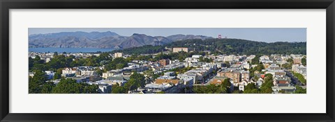 Framed Entrance to San Francisco Harbor, Golden Gate Bridge Towers visible above the Presidio, San Francisco, California, USA Print