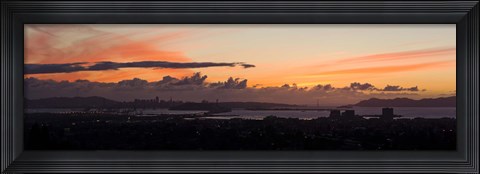 Framed City view at dusk, Emeryville, Oakland, San Francisco Bay, San Francisco, California, USA Print