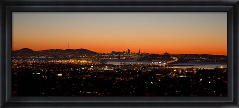 Framed City view at dusk, Oakland, San Francisco Bay, San Francisco, California, USA Print