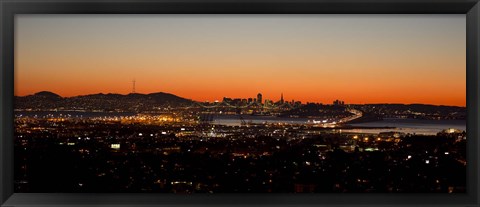 Framed City view at dusk, Oakland, San Francisco Bay, San Francisco, California, USA Print