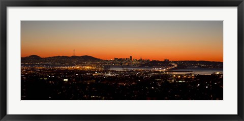 Framed City view at dusk, Oakland, San Francisco Bay, San Francisco, California, USA Print