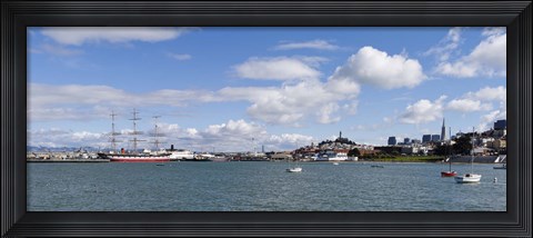 Framed Boats in the bay, Transamerica Pyramid, Coit Tower, Marina Park, Bay Bridge, San Francisco, California, USA Print