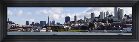 Framed Buildings at the waterfront, Transamerica Pyramid, Ghirardelli Building, Coit Tower, San Francisco, California, USA Print