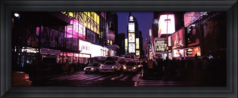 Framed Street scene at night, Times Square, Manhattan, New York City Print