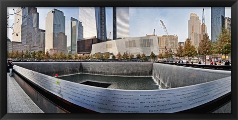 Framed 911 Memorial along side the South Tower Footprint Memorial, New York City, New York State, USA 2011 Print