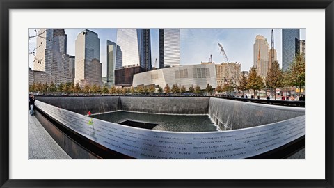 Framed 911 Memorial along side the South Tower Footprint Memorial, New York City, New York State, USA 2011 Print